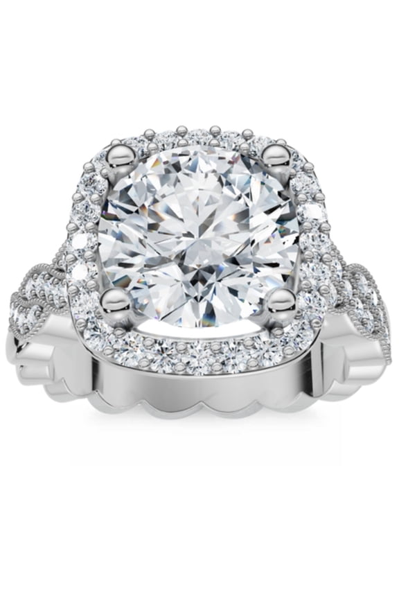 Pompeii Certified 2 1/4Ct Cushion Halo Twisted Band Engagement Ring 14k Gold Lab Grown