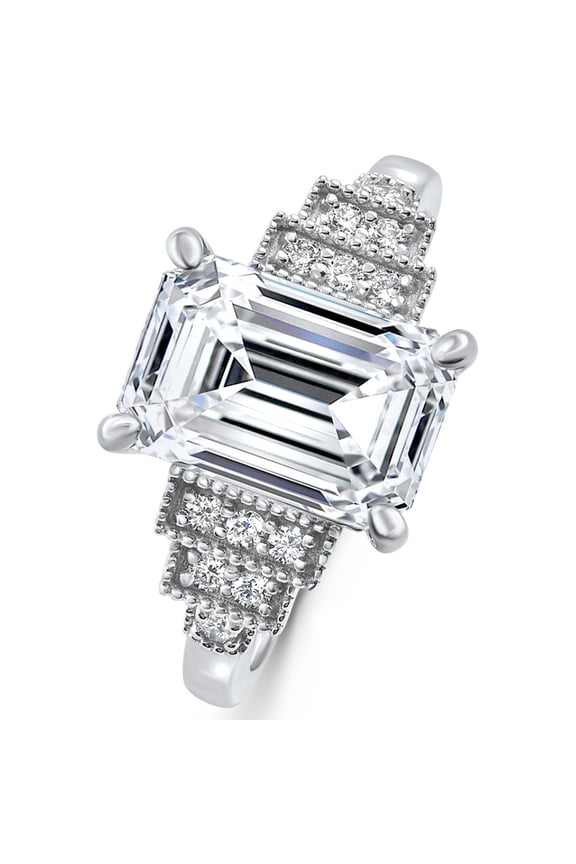 Pompeii Certified 2.15Ct - 6.15Ct Emerald Cut Lab Grown Diamond Engagement 14k Gold Ring