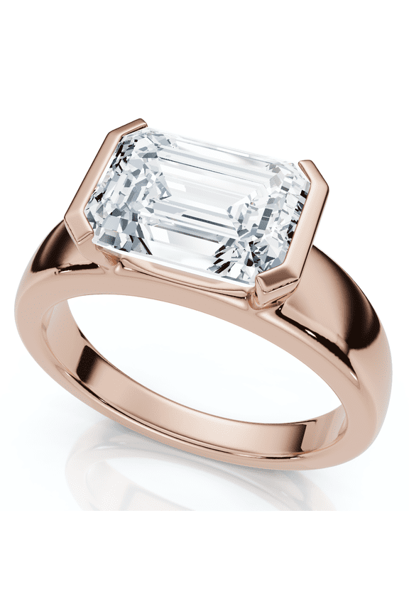 Pompeii Certified 2 2/3ct East West Emerald Cut Engagement Ring Gold or Pt Lab Grown