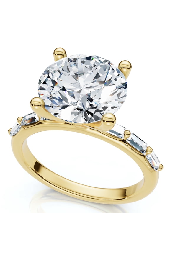 Pompeii Certified 2.75-6.75Ct Round Baguette Diamond Engagement Ring Gold Lab Grown