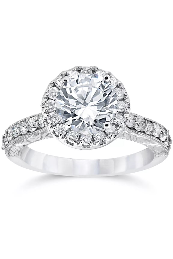 Pompeii Certified 2Ct Diamond Halo Engagement Ring Antique 14k White Gold Lab Grown