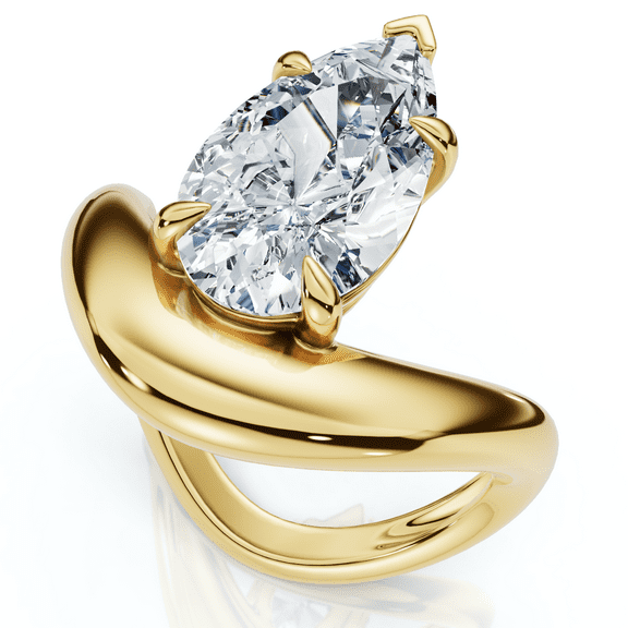 Pompeii Certified 2Ct Minali Curved Pear Diamond Engagement Ring 14k Gold/Pt Lab Grown