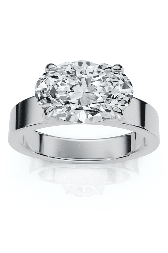 Pompeii Certified 2Ct Oval East West Cigar Band Solitaire Engagement Ring Lab Grown