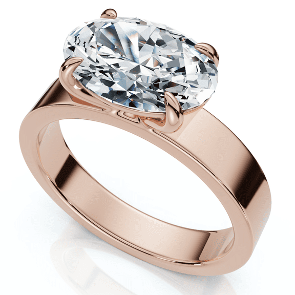 Pompeii Certified 2Ct Oval East West Cigar Band Solitaire Engagement Ring Lab Grown