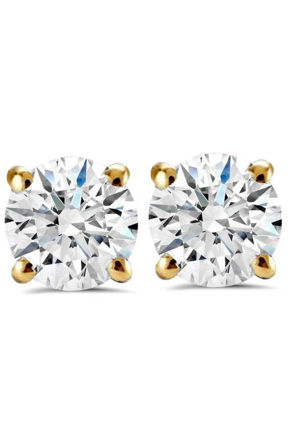 Pompeii Certified 2Ct TW Diamond Studs Screw Back 14k Yellow Gold Lab Grown (GH,SI)