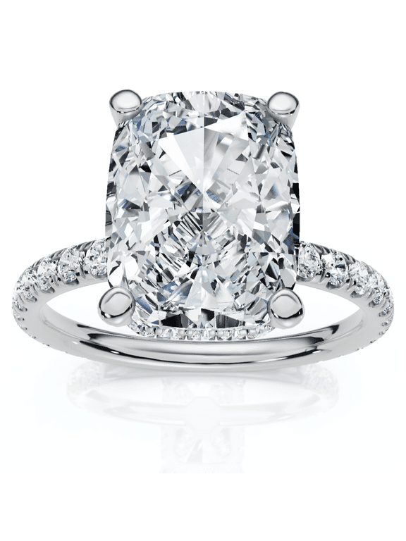 Pompeii Certified 3 1/2Ct Cushion Hidden Halo Diamond Engagement Ring 14k Gold Lab Grown