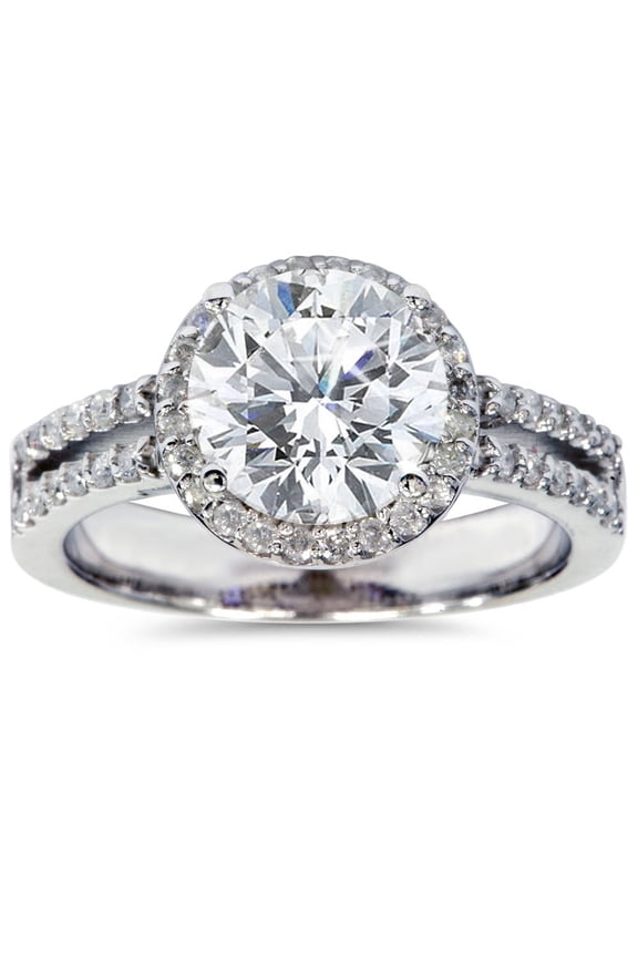 Pompeii Certified 3 1/2Ct Halo Diamond Engagement Ring Lab Grown 14k White Gold (FG,VS1)