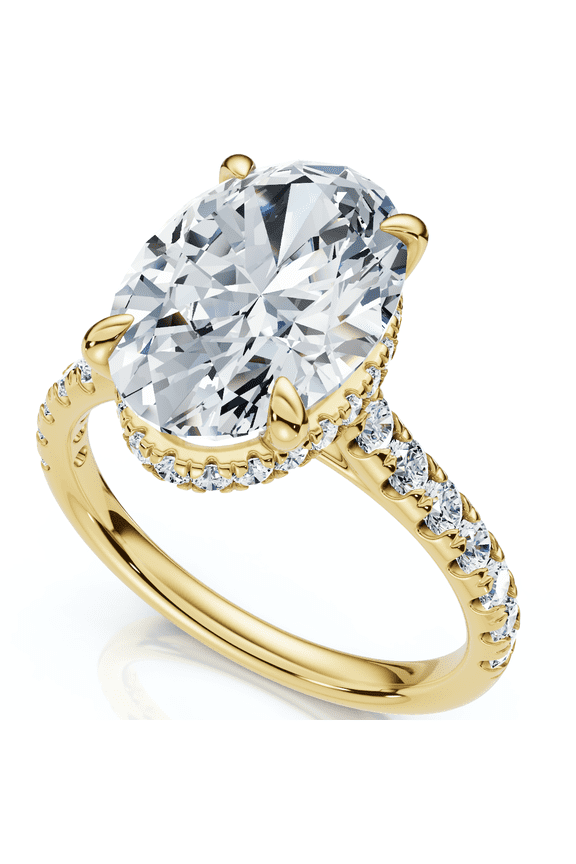 Pompeii Certified 3 1/2Ct Oval Hidden Halo Diamond Engagement Ring 14k Gold Lab Grown
