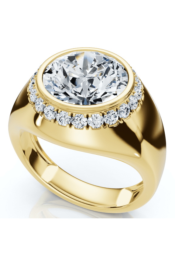 Pompeii Certified 3 1/3Ct Men's Bezel Set Diamond Halo Signet Ring 14k Gold Lab Grown