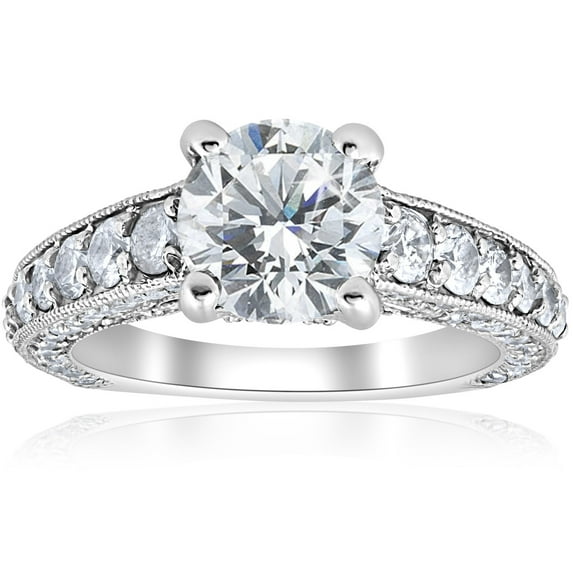 Pompeii Certified 3 3/4Ct Round Diamond Engagement Heirloom Ring 14k White Gold