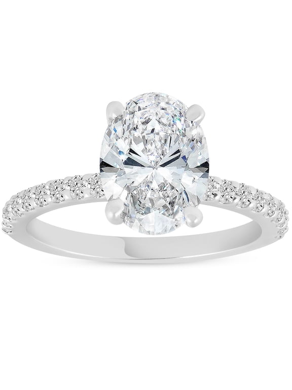 3 1/4 ct TDW Oval Diamond Side Halo Engagement Ring 14k White Gold