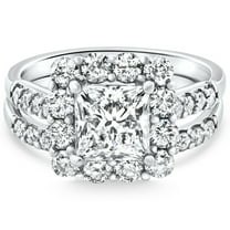 Pompeii Certified 3.50Ct Princess Diamond Engagement Wedding Ring Set 14k Gold Lab Grown