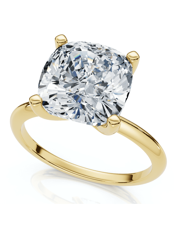 Pompeii Certified 3Ct Cushion Diamond Solitaire Engagement Ring 14k Gold or Pt Lab Grown