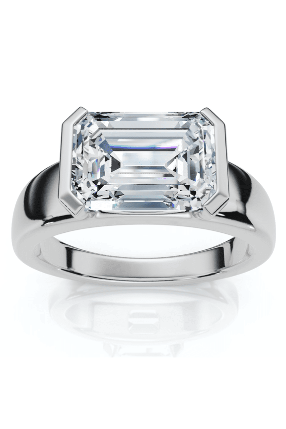 Pompeii Certified 3Ct East West Emerald Diamond Engagement Ring 14k Gold or Pt Lab Grown