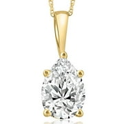 Pompeii Certified 3Ct Pear Shape Solitaire Lab Grown Diamond Pendant Yellow Gold Necklace