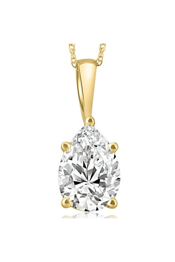 Pompeii Certified 3Ct Pear Shape Solitaire Lab Grown Diamond Pendant Yellow Gold Necklace