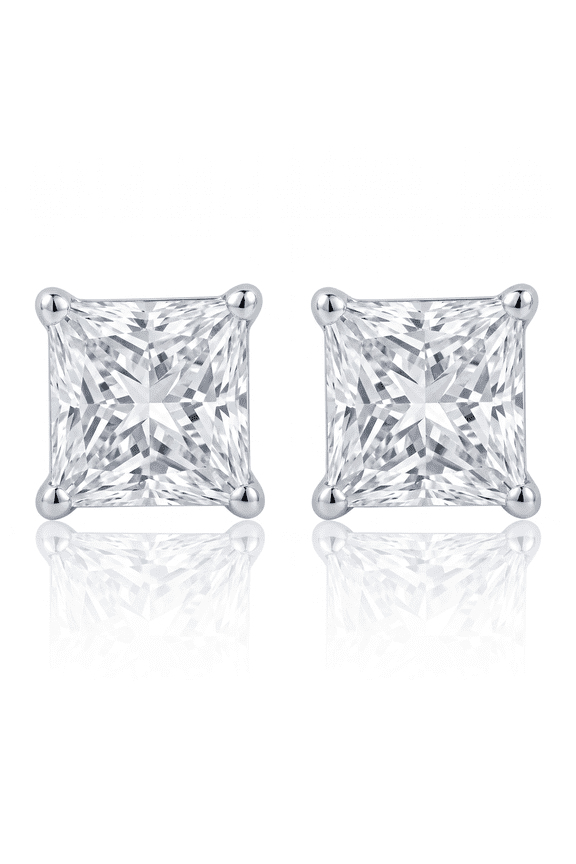Pompeii Certified 3Ct Princess Cut Diamond Studs 14k White Gold Lab Grown (F,VS2)
