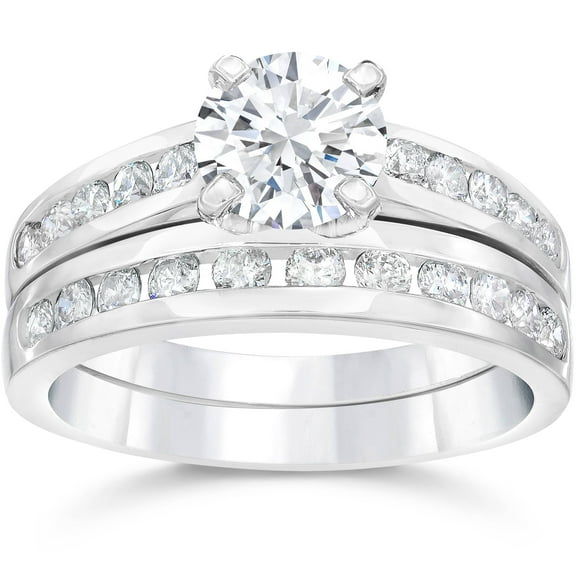 Pompeii Certified 3Ct TW Diamond Engagement Wedding Ring Set 14k White Gold Lab Grown