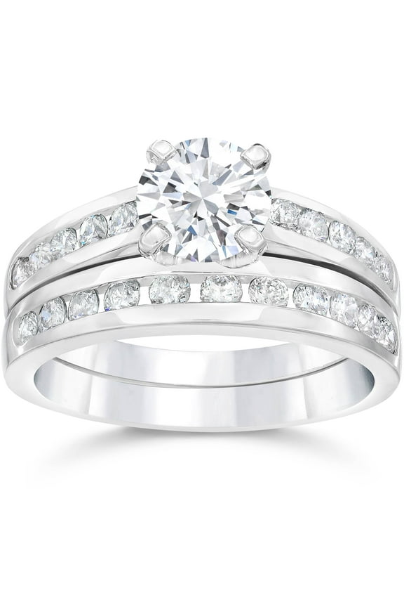 Pompeii Certified 3Ct TW Diamond Engagement Wedding Ring Set 14k White Gold Lab Grown