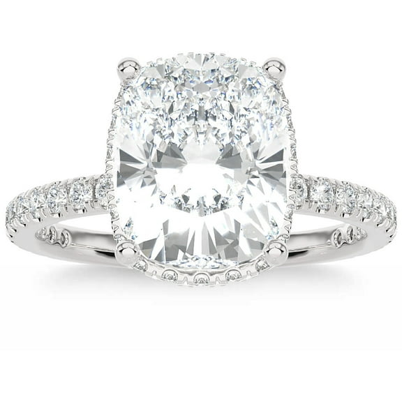 Pompeii Certified 4 1/2Ct Cushion Diamond Engagement Ring Side Halo 14k Lab Grown