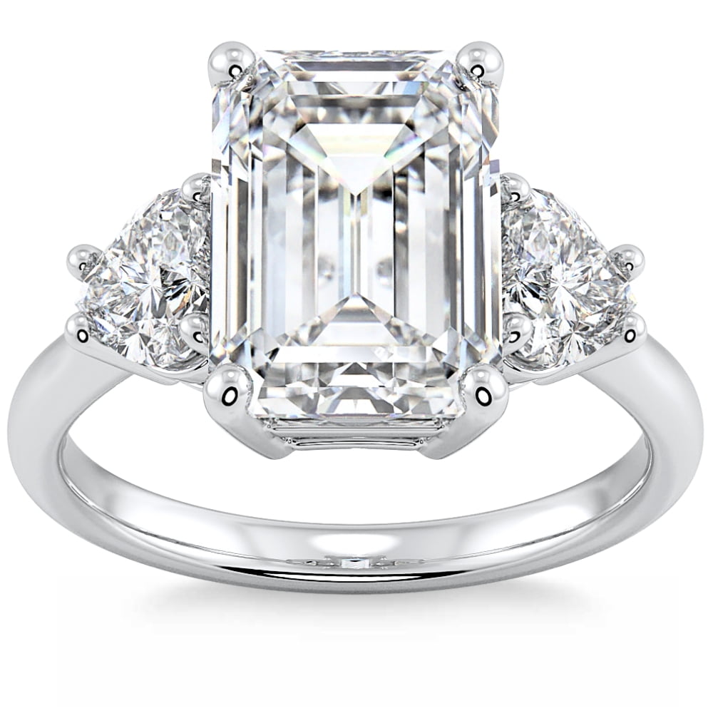 Pompeii Certified 4 1/2Ct Emerald & Heart Diamond Engagement Ring 14k ...