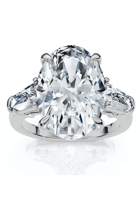 Pompeii Certified 4 1/3Ct Oval & Baguette Diamond Engagement Ring 14k Gold/Pt Lab Grown