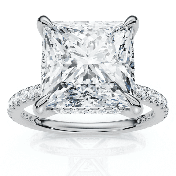 Pompeii Certified 4 1/3Ct Princess Cut Hidden Halo Engagement Ring 14k Gold/Pt Lab Grown