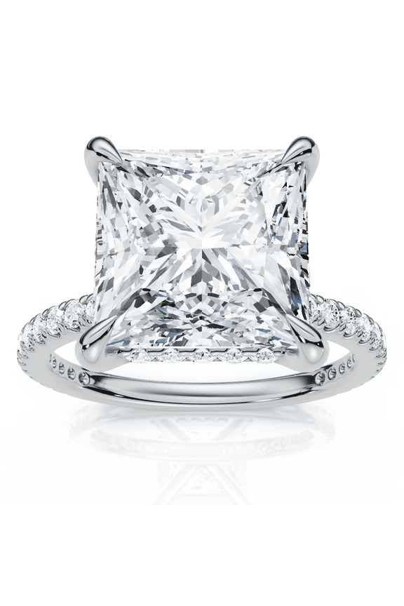 Pompeii Certified 4 1/3Ct Princess Cut Hidden Halo Engagement Ring 14k Gold/Pt Lab Grown