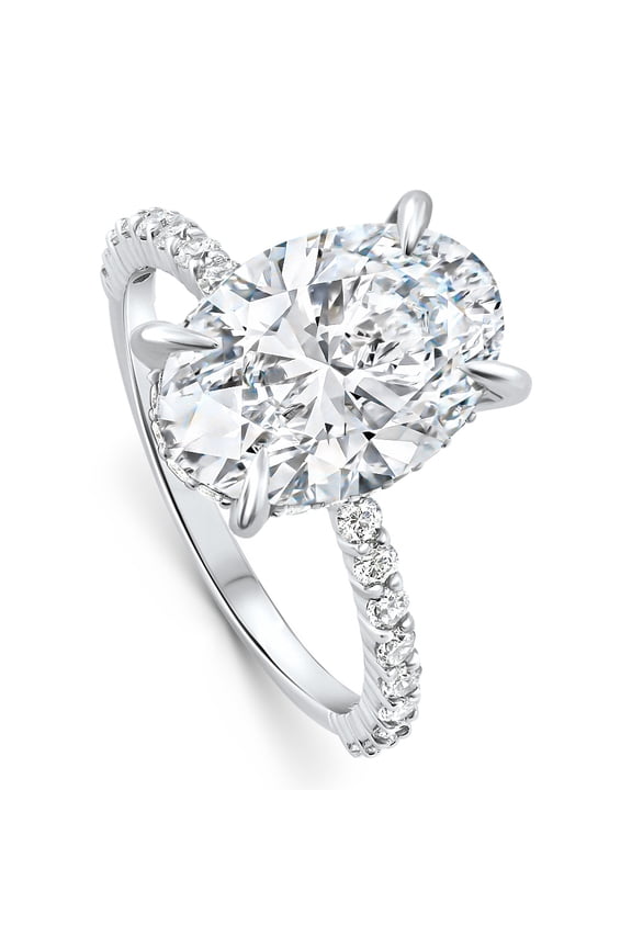 Pompeii Certified 4.55Ct Oval Diamond Side Halo Engagement Ring 14k White Gold Lab Grown