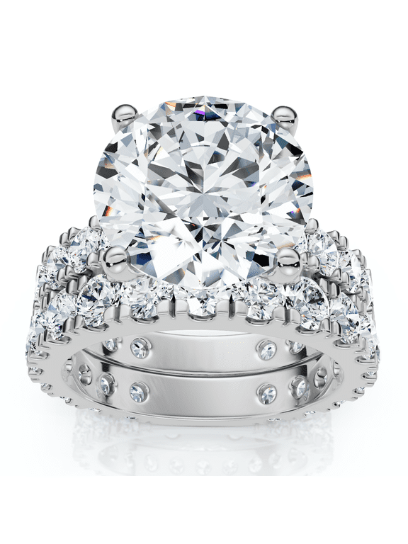 Pompeii 4 - 7 Ct TW French Pave Diamond Engagement Wedding Ring Set 14k Gold Lab Grown
