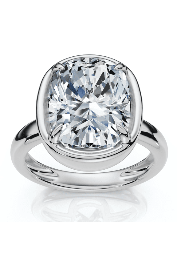 Pompeii Certified 4Ct Cushion Diamond Bezel Prong Solitaire Engagement Ring Lab Grown