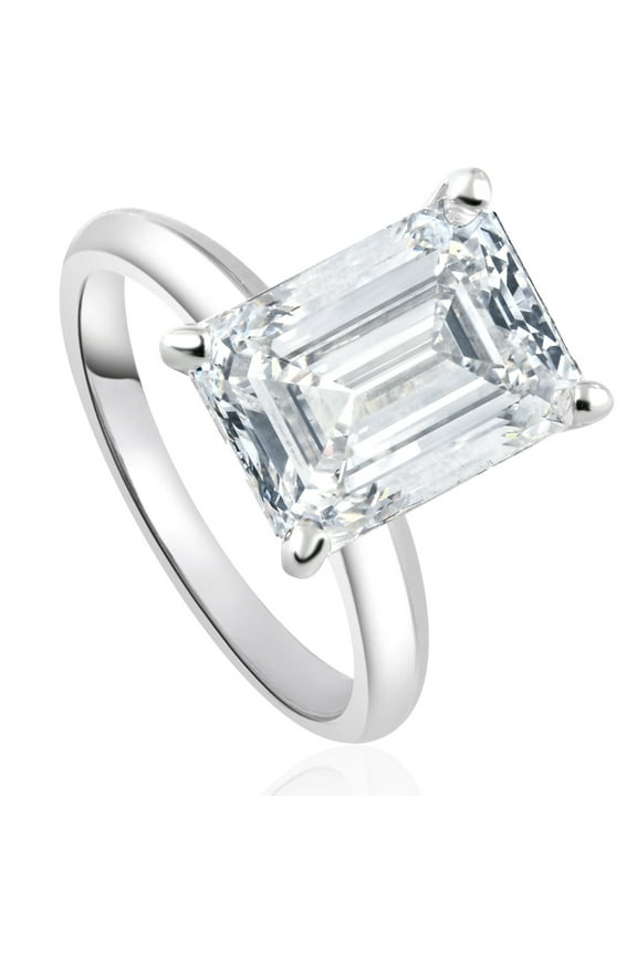 Pompeii Certified 4Ct Emerald Cut Solitaire Diamond Engagement Ring Lab Grown 14k (H,VS)