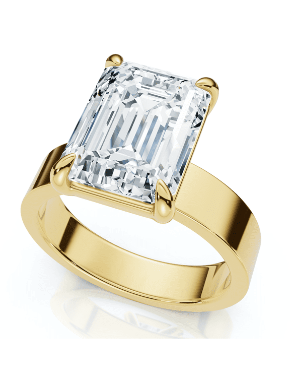 Pompeii Certified 4Ct Emerald Diamond Cigar Band Engagement Ring Lab Grown (E/F,VS1-VS2)
