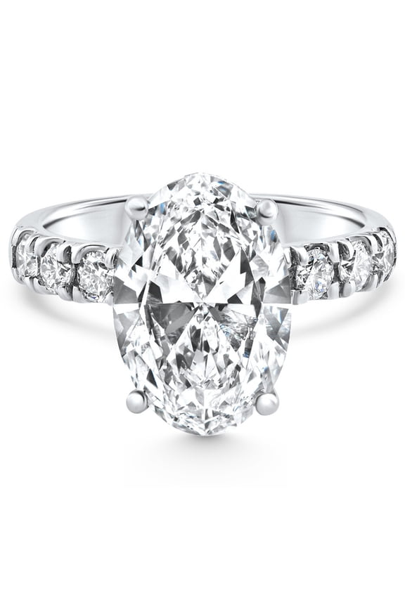 Pompeii Certified 5.28Ct Oval Diamond Side Halo Engagement Ring 14k White Gold Lab Grown