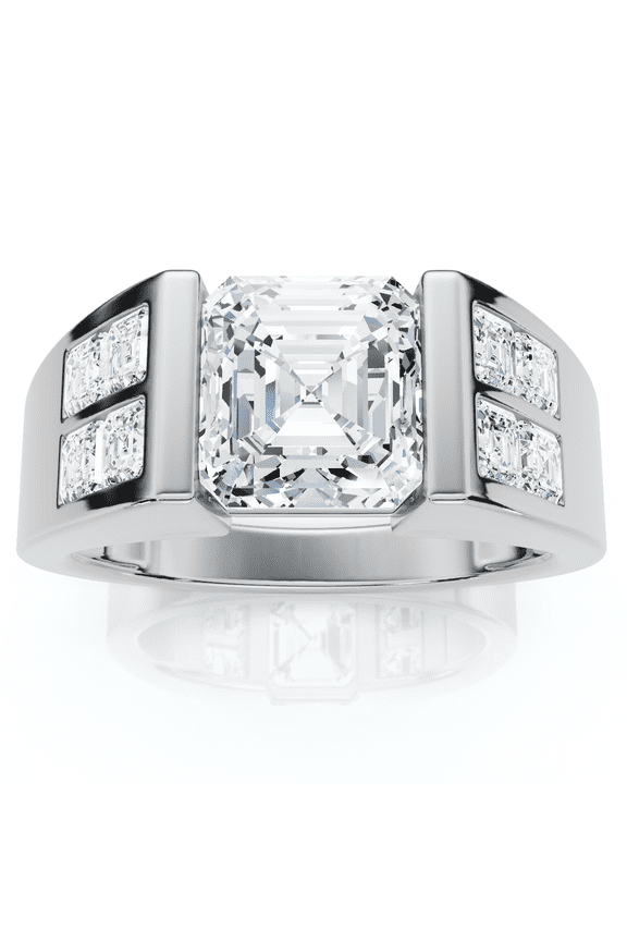 Pompeii Certified 5.40Ct Men's Asscher Cut Diamond Ring 14k Gold Lab Grown (G/H,VS1-VS2)