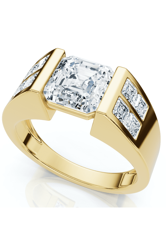 Pompeii Certified 5.40Ct Men's Asscher Cut Diamond Ring 14k Gold Lab Grown (G/H,VS1-VS2)