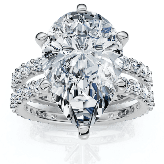 Pompeii Certified 5.40Ct Pear Engagement Ring Wedding Band Set 14k Gold/Pt Lab Grown