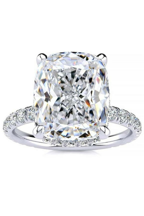 Pompeii Certified 5.86Ct Elongated Cushion Diamond Hidden Halo Engagement Ring Gold