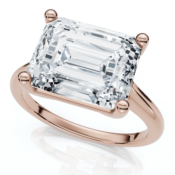 Pompeii Certified 5Ct Emerald Cut Lab Grown Diamond Solitaire East West Engagement Ring