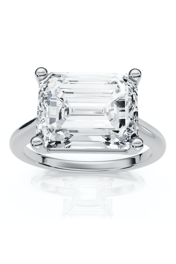 Pompeii Certified 5Ct Emerald Cut Lab Grown Diamond Solitaire East West Engagement Ring