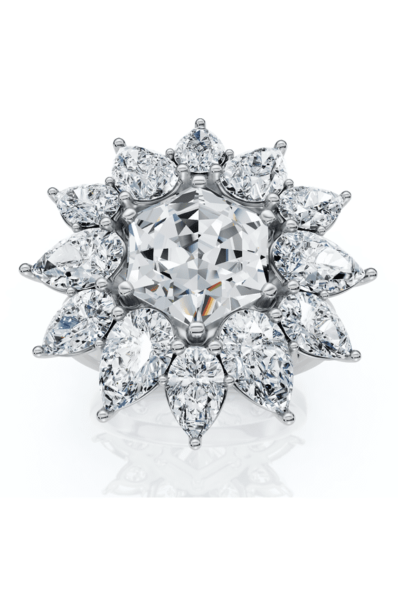 Pompeii Certified 5Ct Hexagon Diamond High Jewelry Ring 14k Gold or Platinum Lab Grown