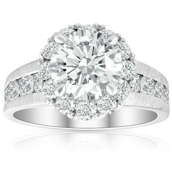 Pompeii Certified 5Ct Lab Grown Diamond Halo Engagement Ring 14k White Gold (GH,VS2-SI1)