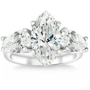 POMPEII3 Pompeii Certified 5Ct TW Marquise & Pear Three Stone Engagement Ring 14k Gold Lab Grown
