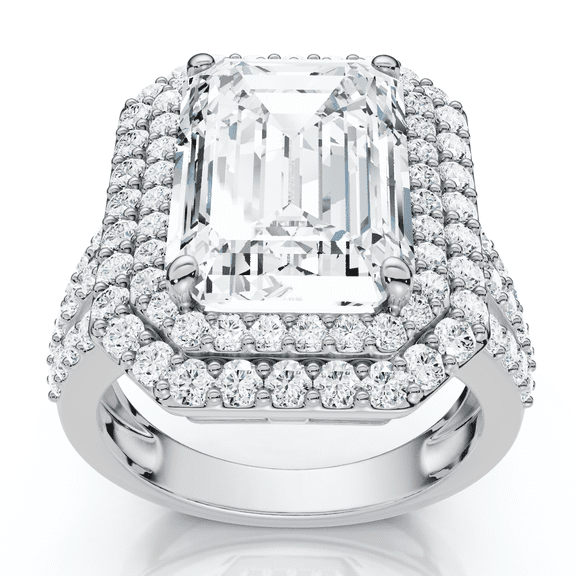 Pompeii Certified 6Ct Aria Emerald Diamond Engagement Ring 14k Gold/Platinum Lab Grown