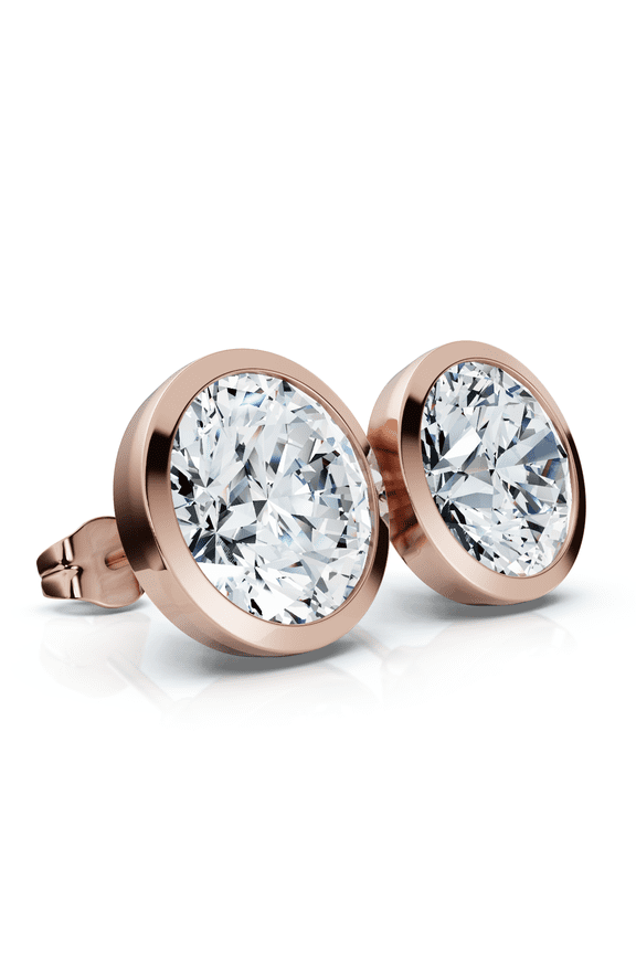Pompeii Certified 6Ct TW Martini Bezel Diamond Studs 14k Gold Lab Grown (F,VS1-VS2)