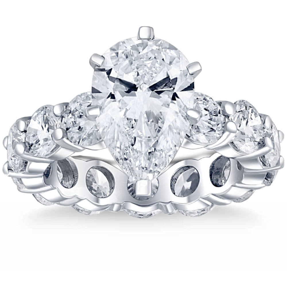 Pompeii Certified 7.56Ct Pear Shape Diamond Eternity Engagement Ring 14k Gold Lab Grown
