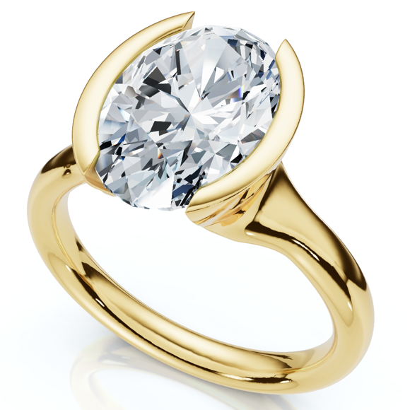 Pompeii Certified Terresa 3Ct Oval Diamond Engagement Half Bezel Ring (F/G,VS1-VS2)