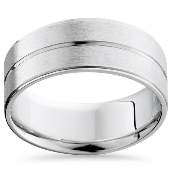 Pompeii Channel & Beveled Edge Wedding Band 14K White Gold (,)