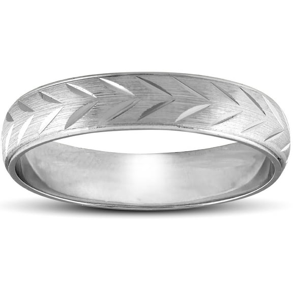 Pompeii Chevron Brushed Mens Wedding Band 14K White Gold (,)