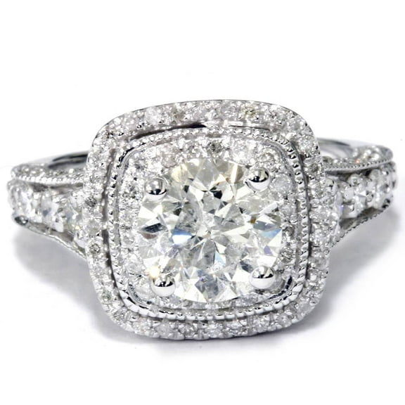 Pompeii Cushion Double Halo Round Lab Diamond 2 Carat Engagement Ring 14K White Gold